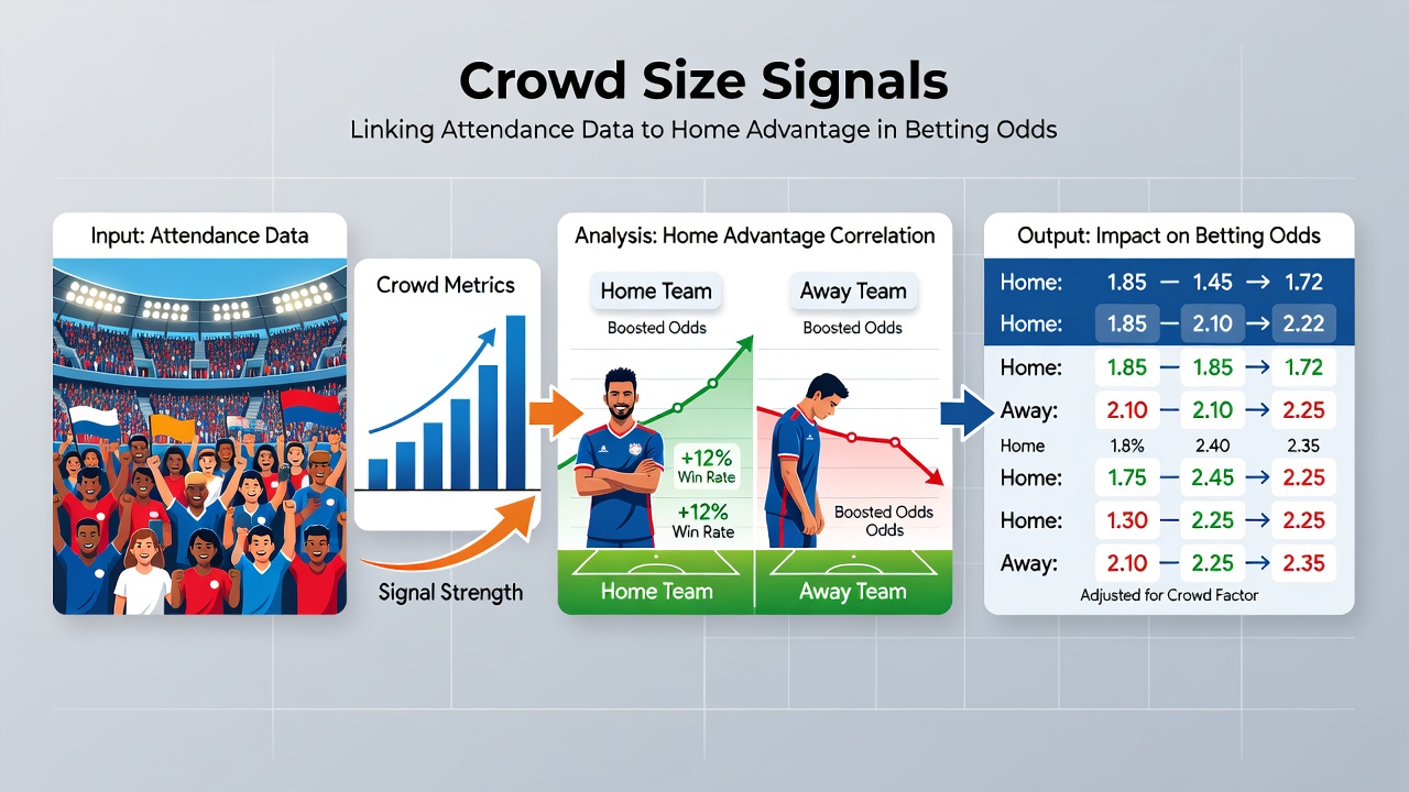 Betting odds board displaying home advantage adjustments linked to stadium attendance figures