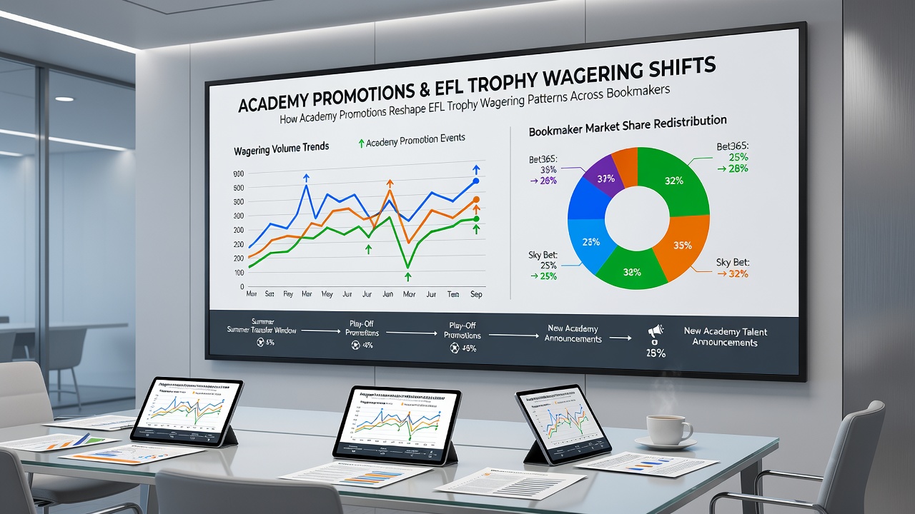 Bookmaker trading desk monitoring live EFL Trophy odds after academy promotions