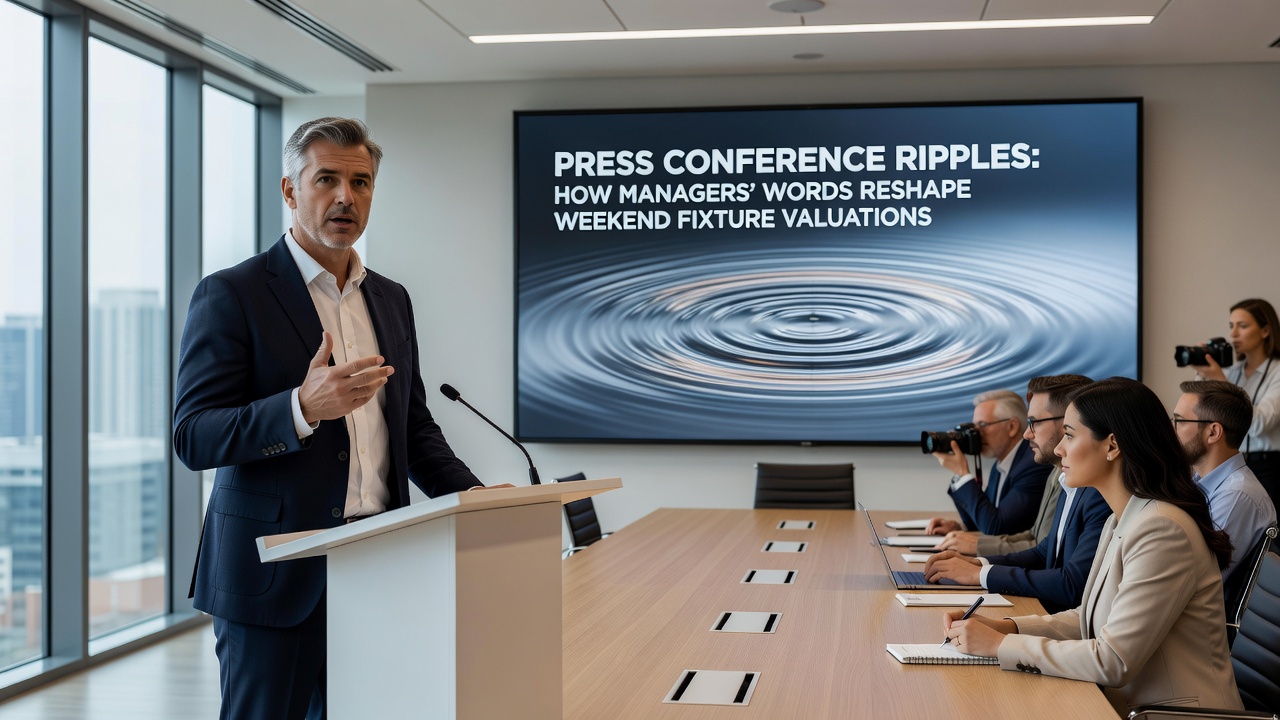 Bookmakers monitoring live odds changes during a manager press conference