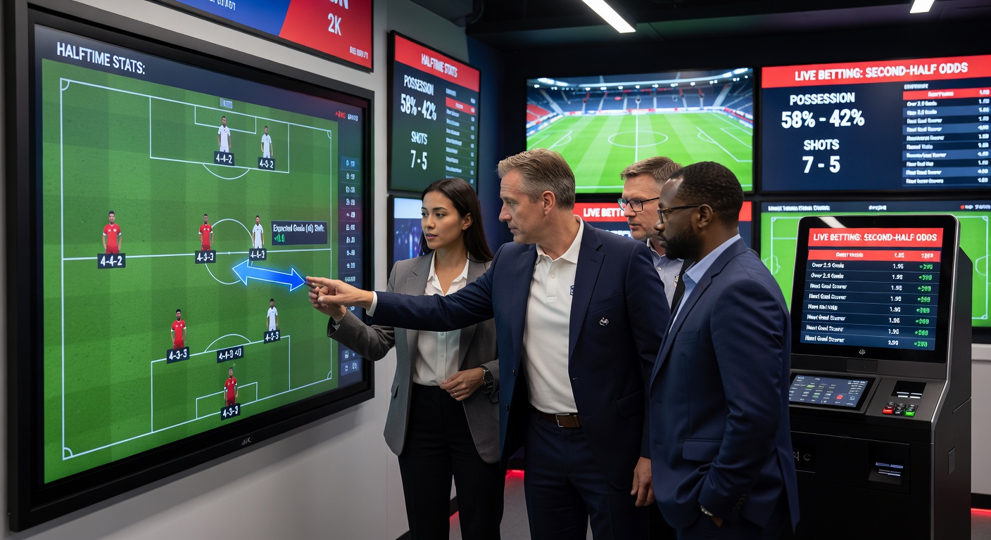 Close-up of EFL Championship tactical analysis screen displaying halftime formation changes and live odds fluctuations